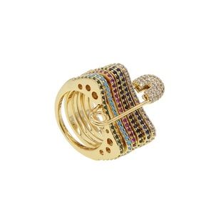New - pave rainbow safety pin ring size 7